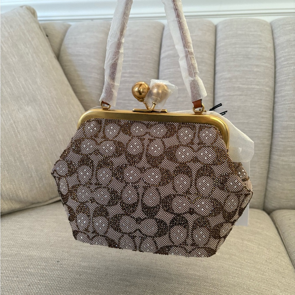 Coach Kisslock Frame Bag 16 Crystal Signature Jacquard CCC53 NWT